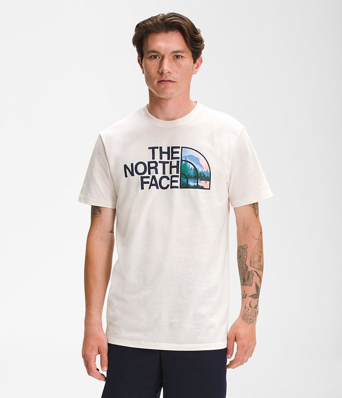 The North Face T Shirts Męska Białe Krótki Rękaw Pół kopuła - VLWB85921